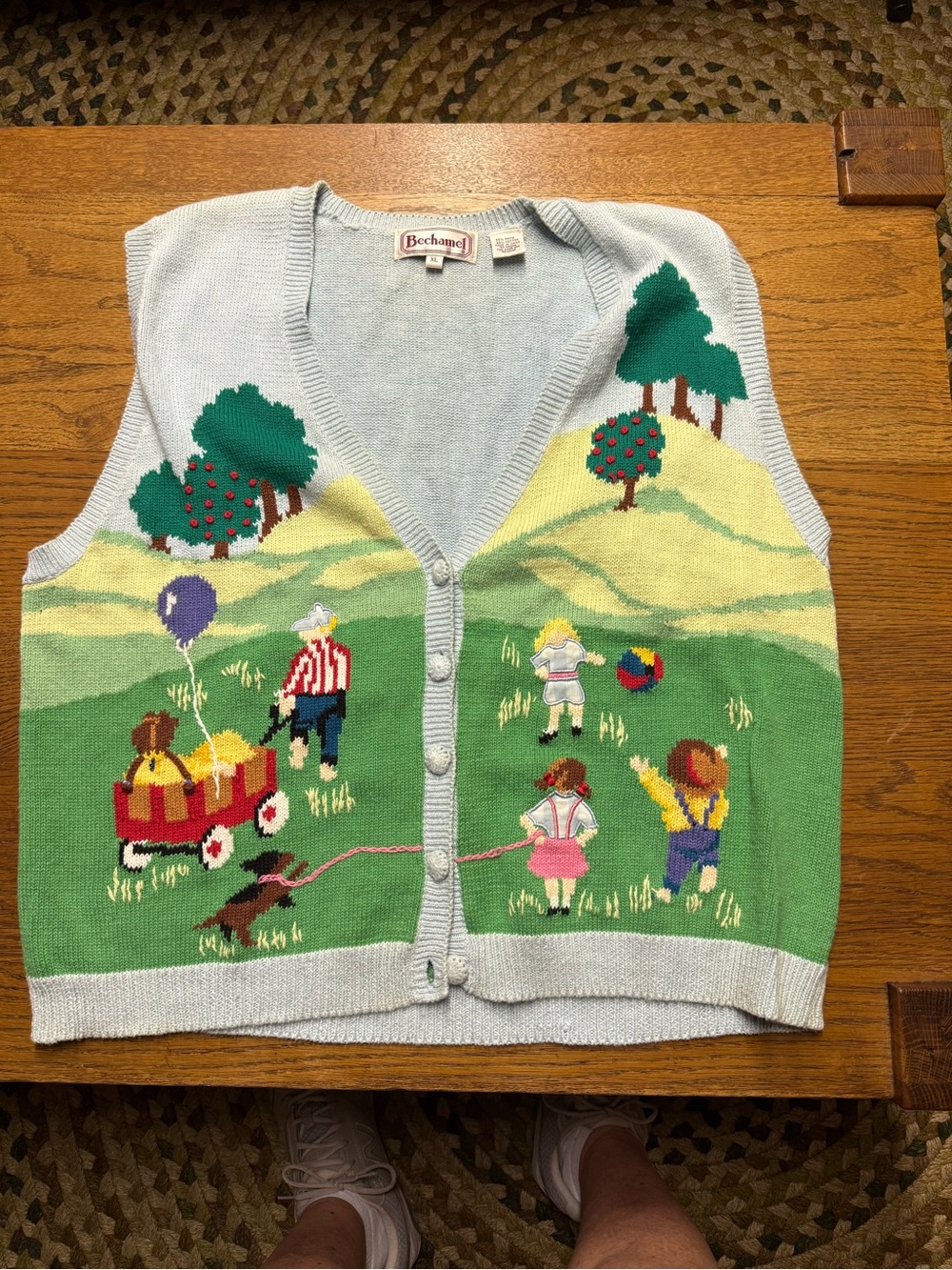 XL Bechamel Light Blue Scenic V-Neck Knit Vest